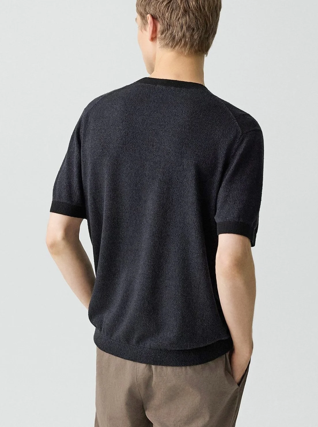 Silk  Linen Crew Tee in Black $165