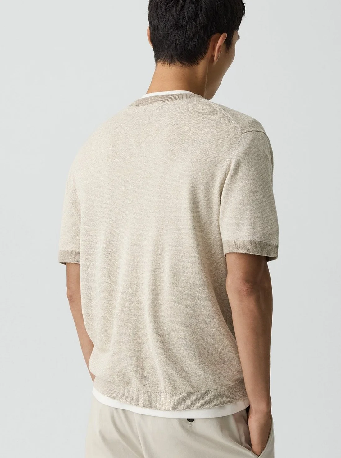 Silk  Linen Crew Tee in Silver Cloud $165