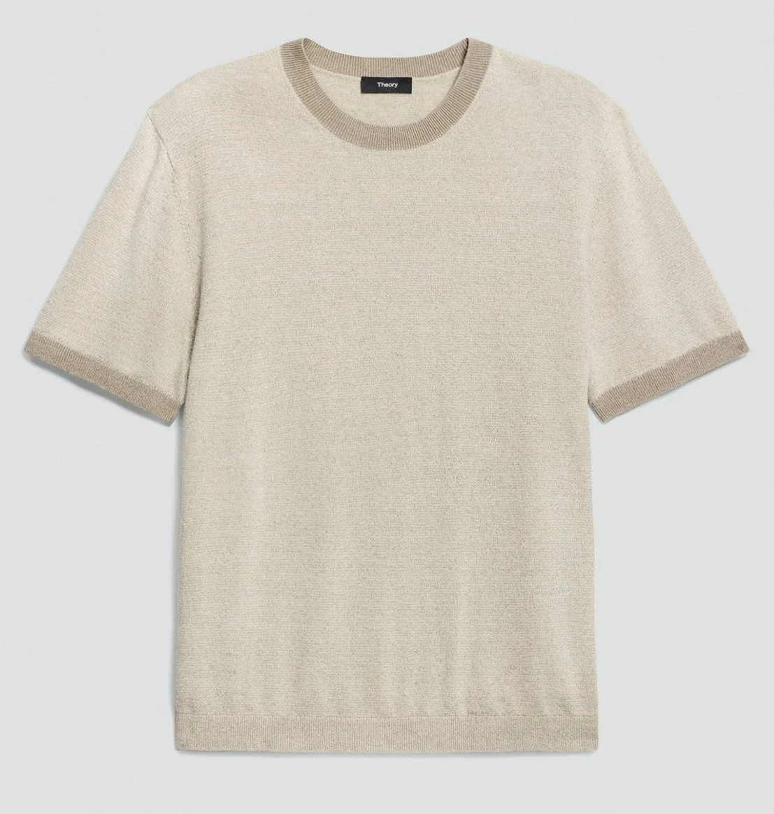 Silk  Linen Crew Tee in Silver Cloud $165