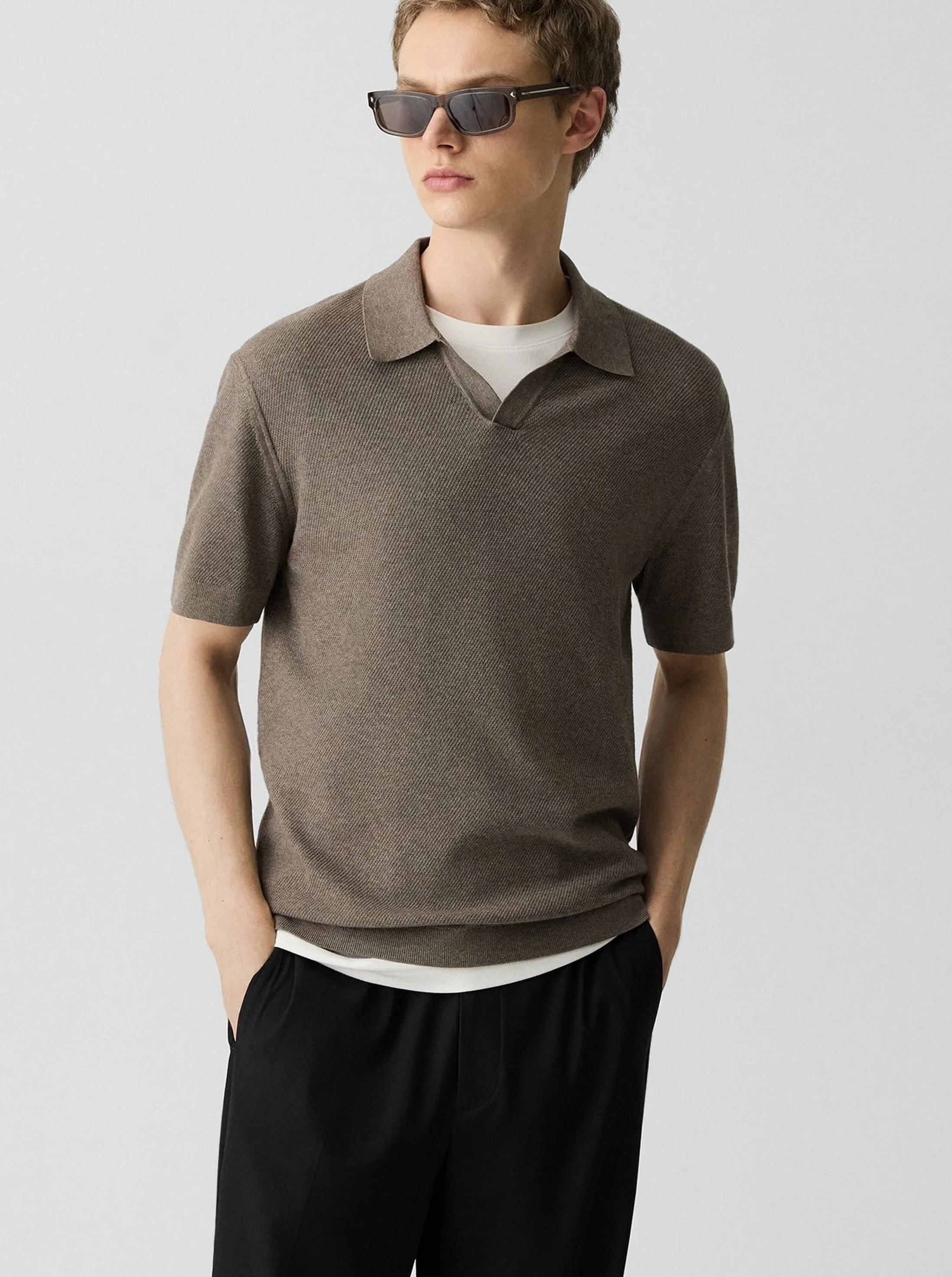 Brenan Light Bilen Polo in Morel Melange $185