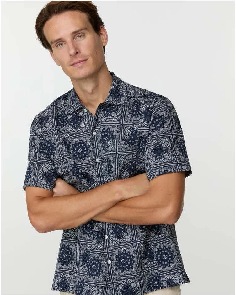 Ripley Shirt in Paisley Seersucker in Navy $195