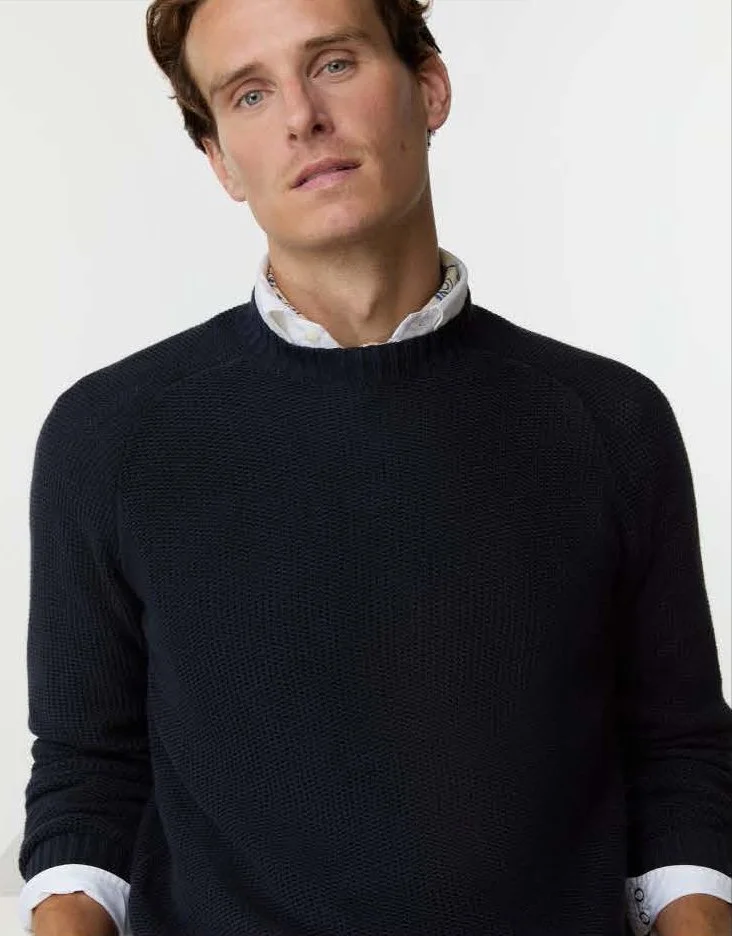 Beach Crewneck Cotton/Linen Sweater in Navy $350