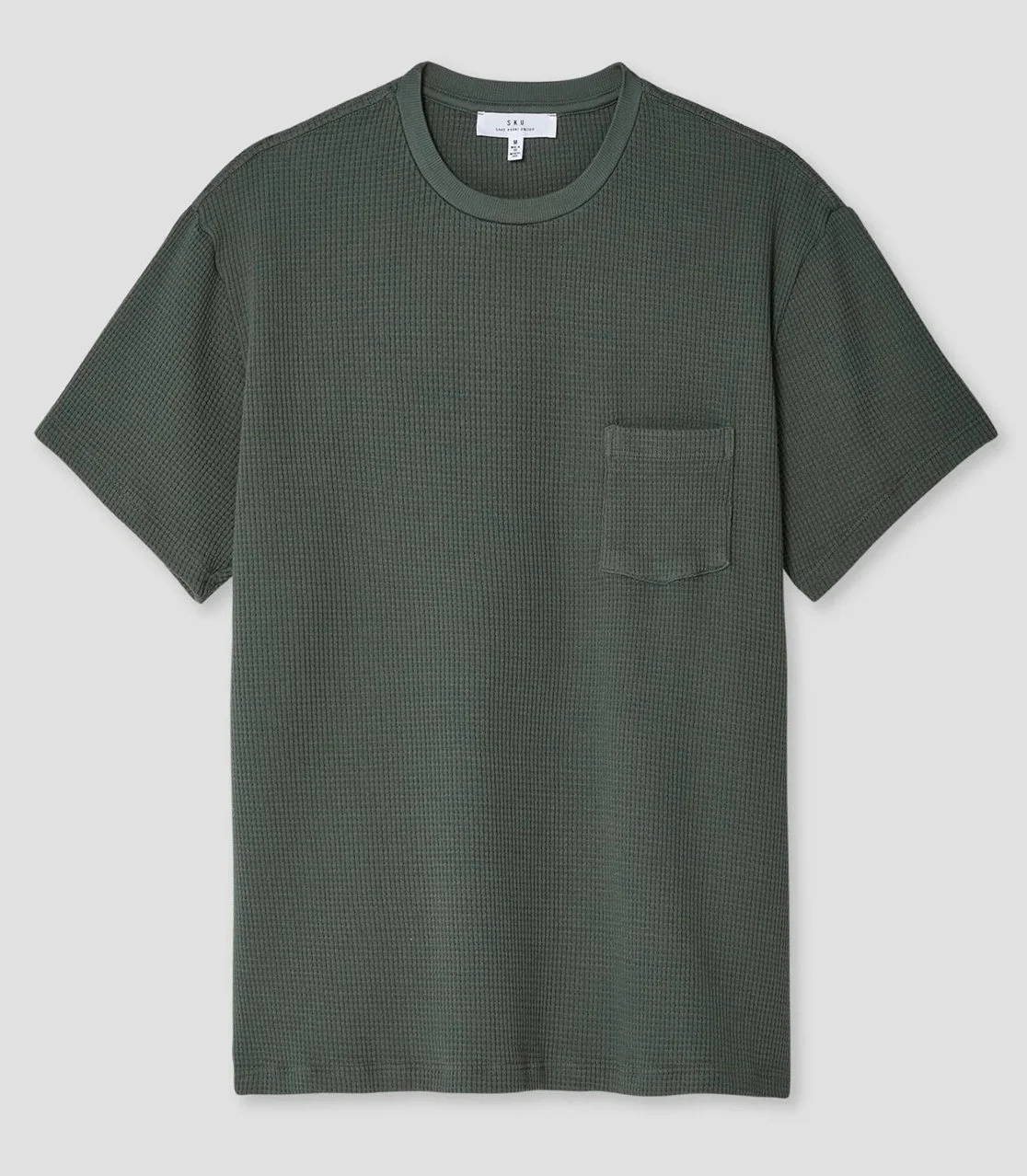 Short Sleeve Waffle Pocket Tee in Basil $70