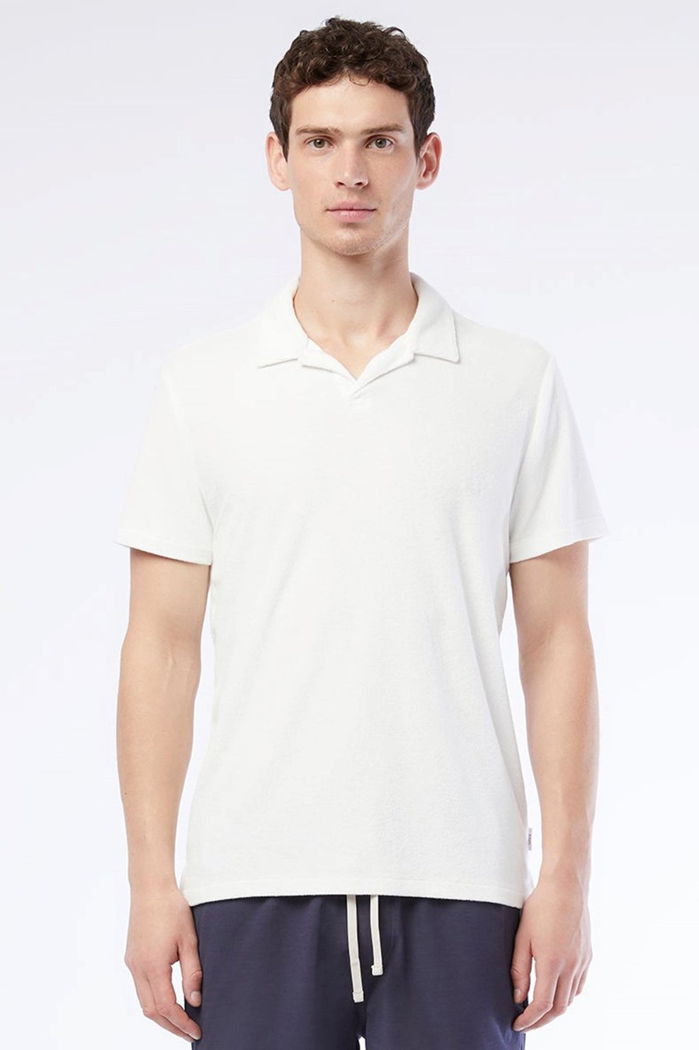 Towel Terry Johnny Collar Polo in White $120