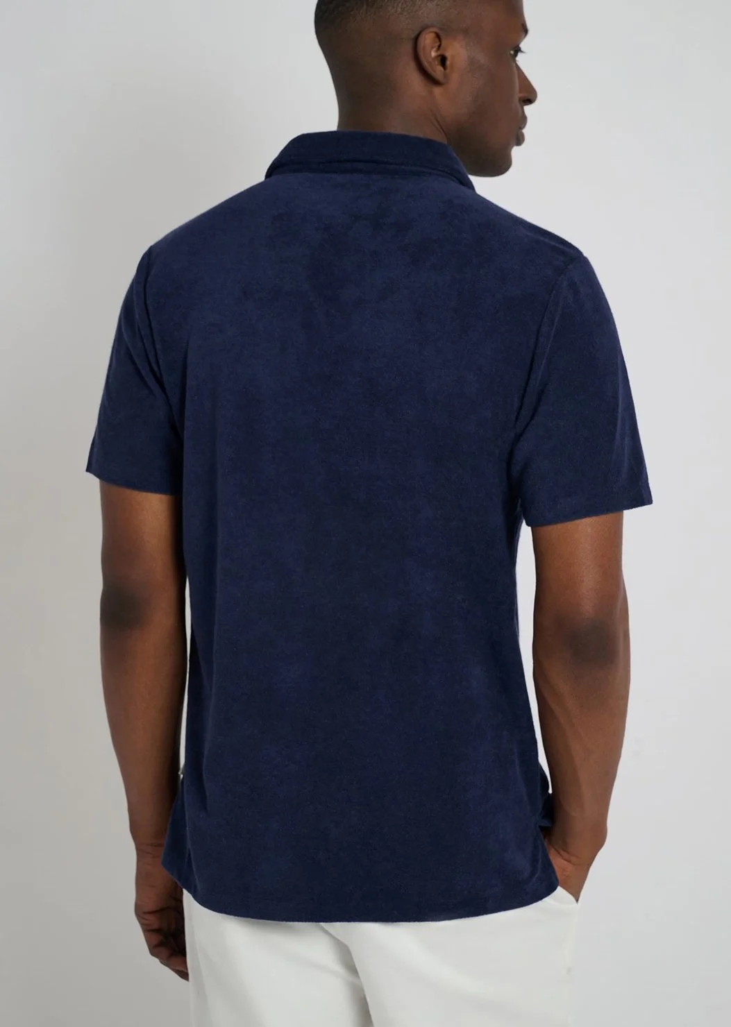 Towel Terry Johnny Collar Polo in Deep Navy $120