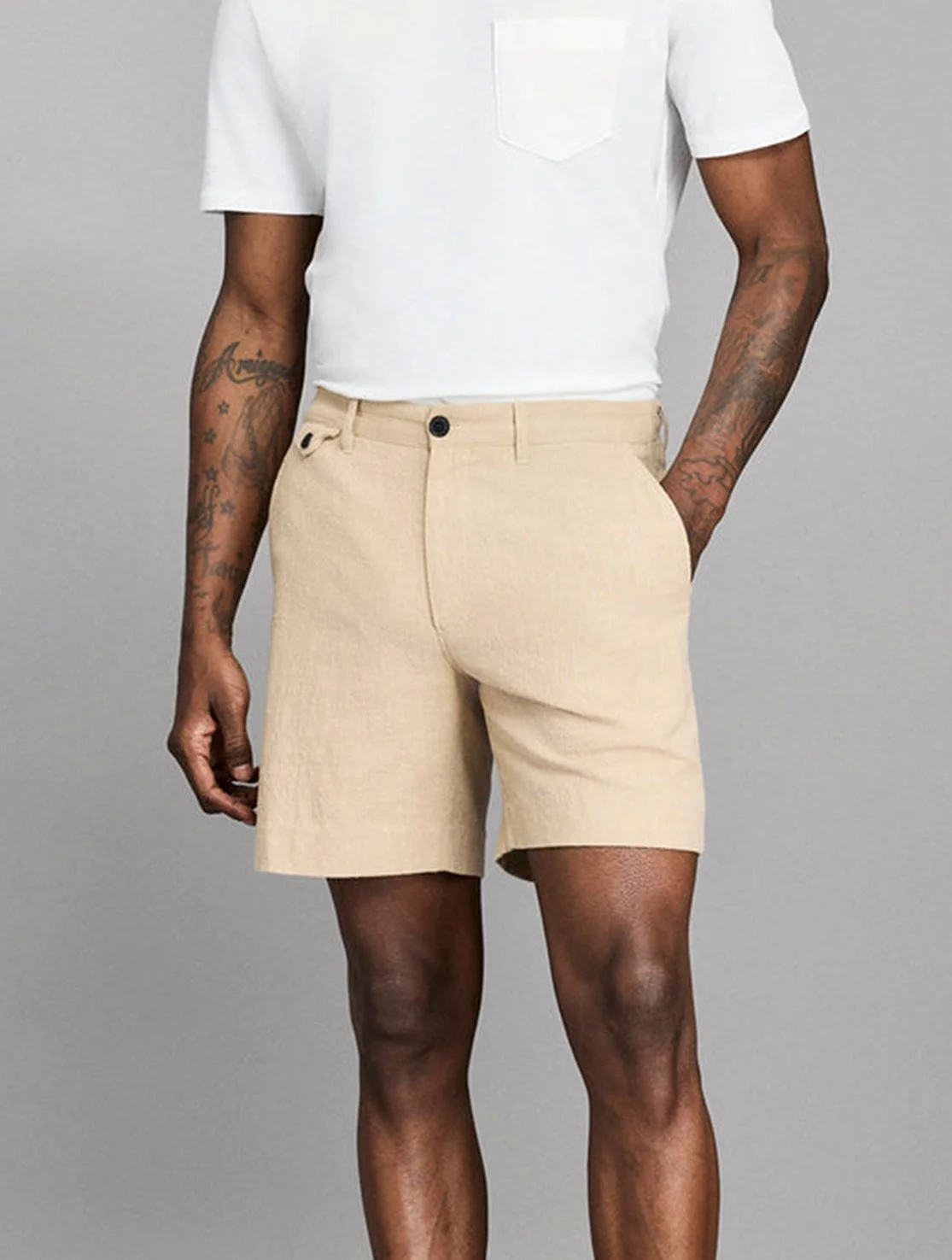 Slub Cotton Moore Short in Khaki $178