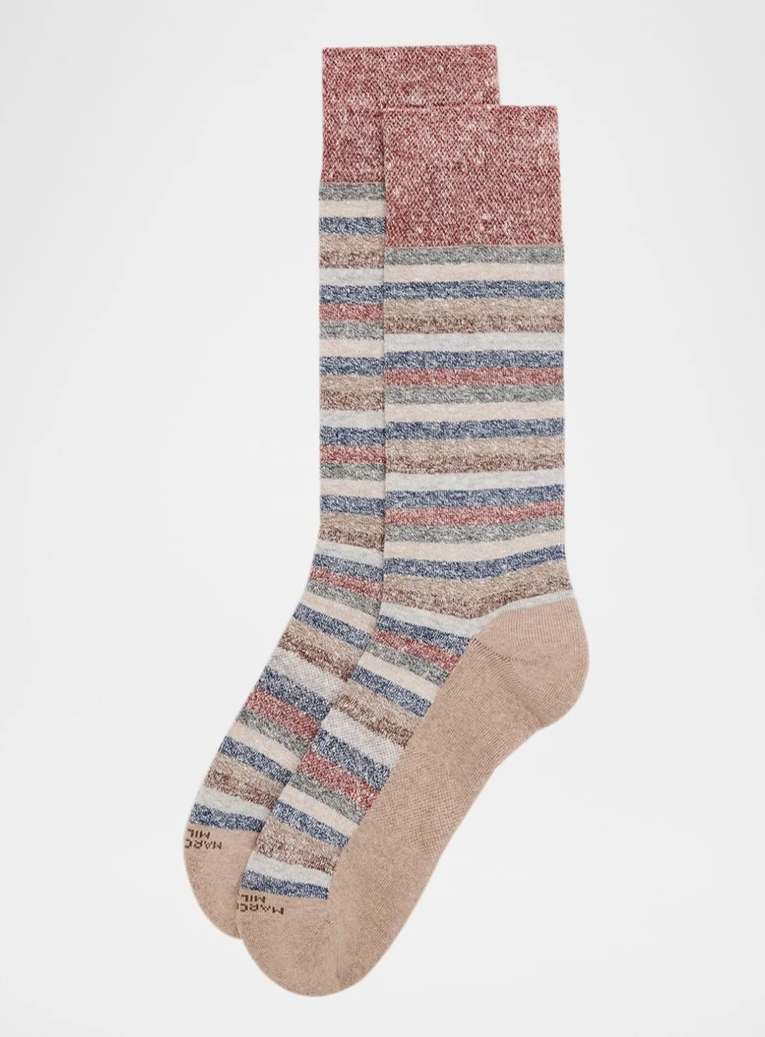 Rainbow Stripe Linen & Cotton Socks in Red, Navy and Brown $39