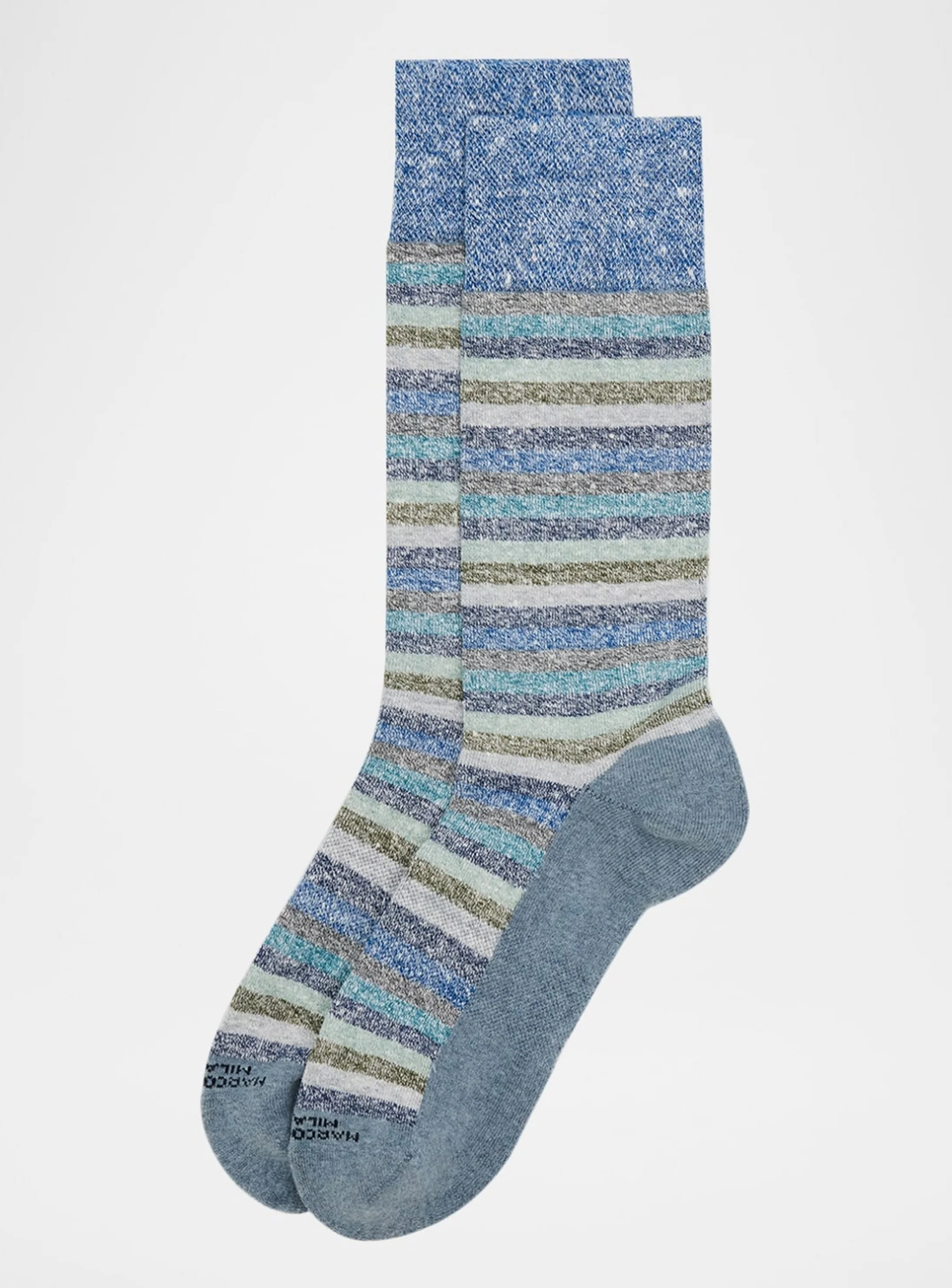 T-Shirt Stripe Linen & Cotton Socks in Navy $39