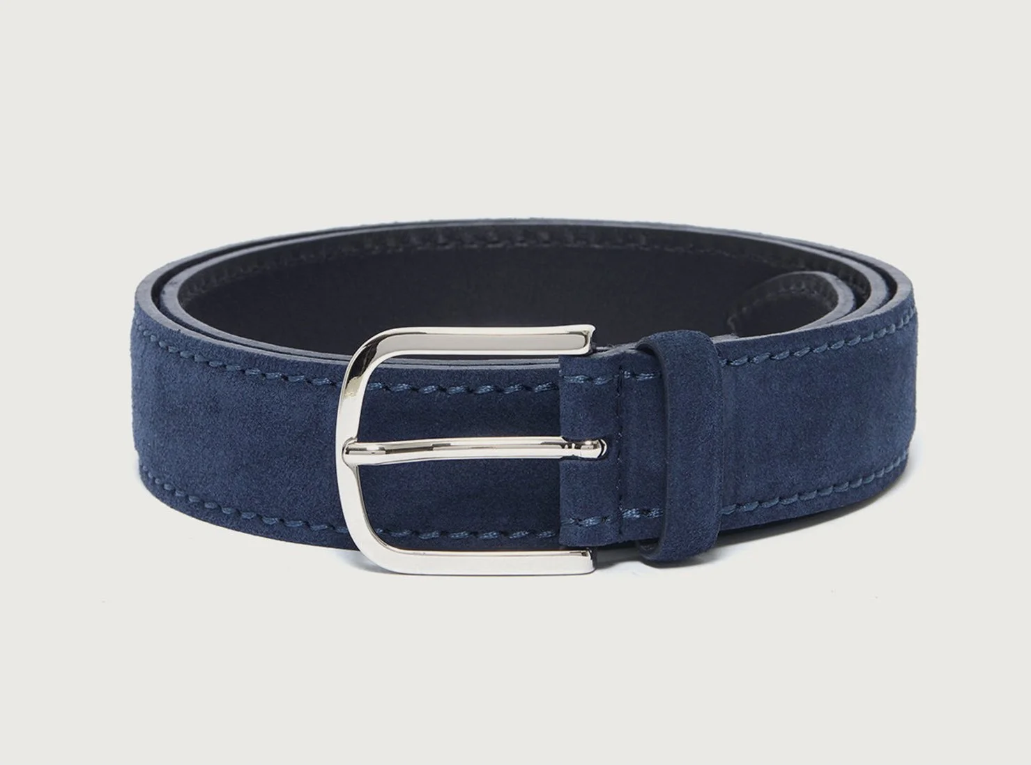 Amalfi Suede Leather Belt in Navy $205