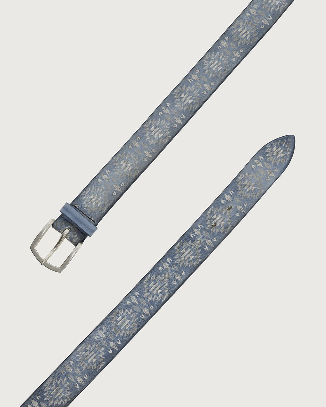 Stain Soapy Patterned Leather Belt in Denim Blue $240