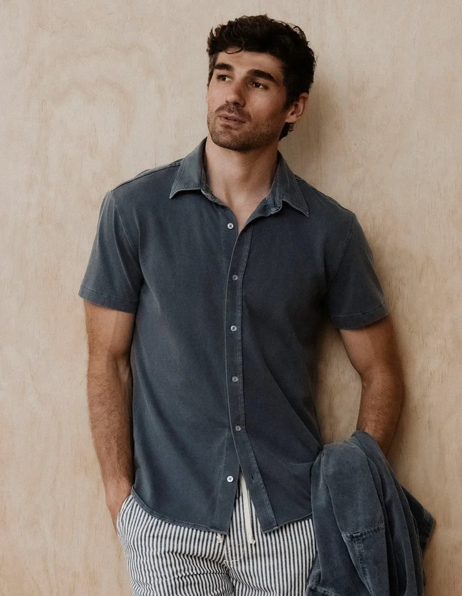 SS Organic Recycled Shirt in Faded Navy $140