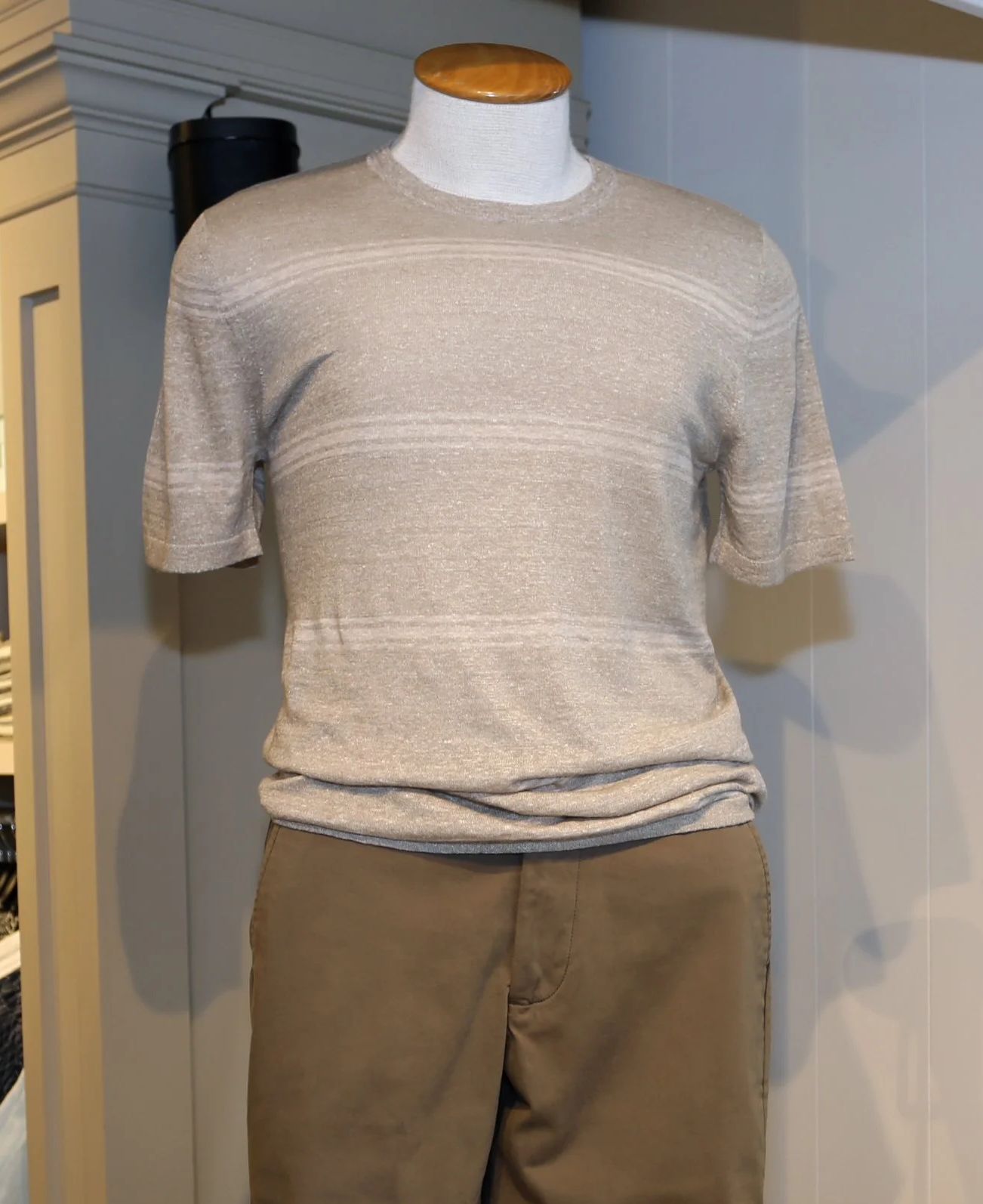 Short Sleeve Line/Cotton Stripe Crew in Beechwood $215