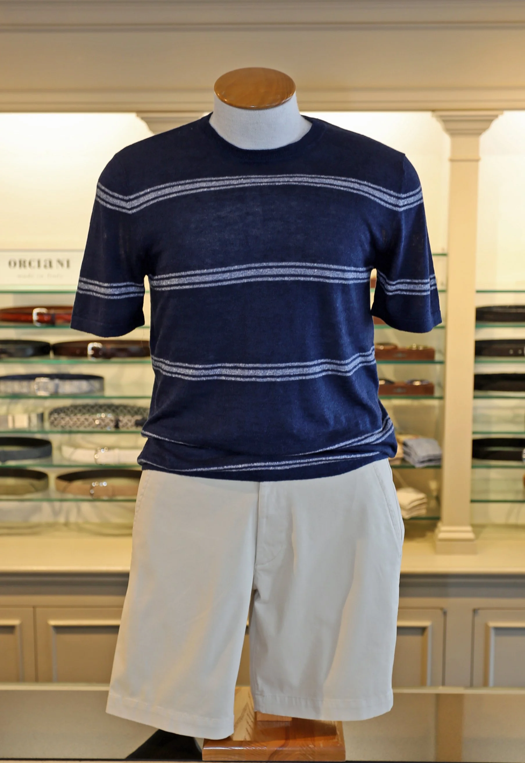   Autumn Cashmere SS Line &amp; Egyptian Cotton Stripe Crew in Navy $215    AG Jeans Wanderer Short in Pumice $145  