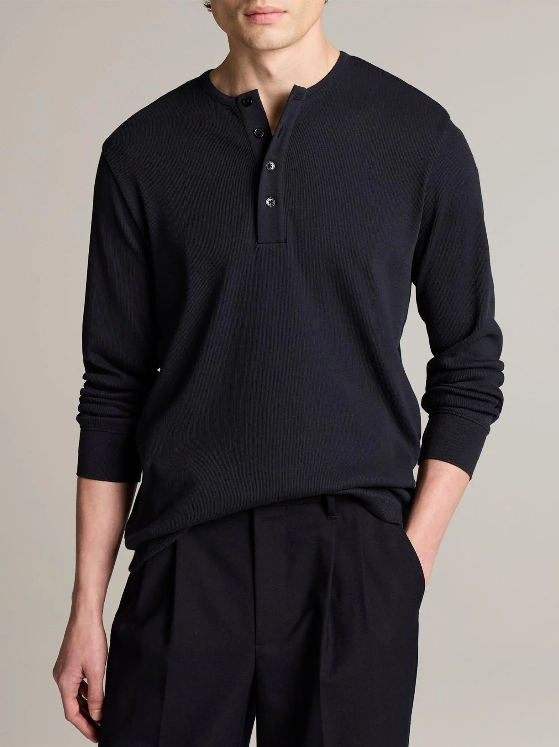 Ribbed Cotton Henley in Coastal Blue $168