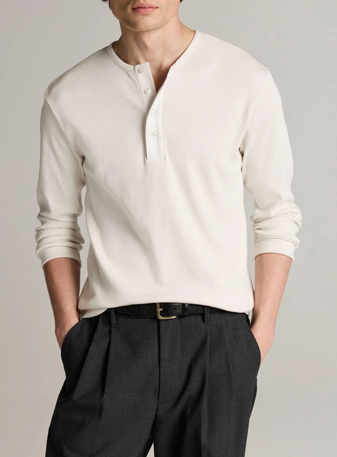 Ribbed Cotton Henley in Off White $168