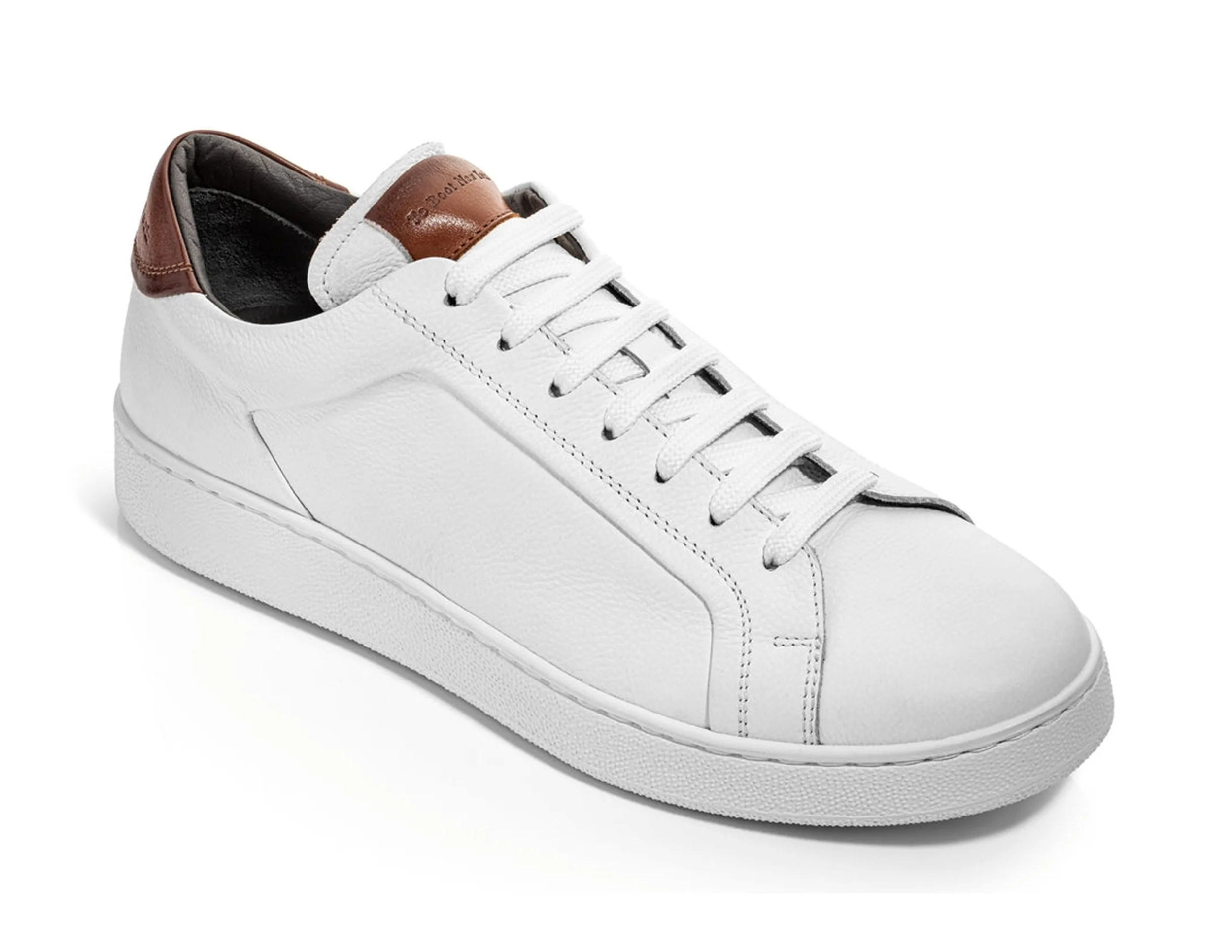 Monterey Extra Light Pebbled Leather Sneaker in White w/Tan $450