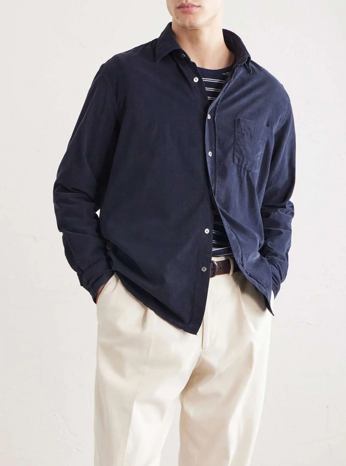 Paul Pat Baby Cord Shirt in Marine Blue $230