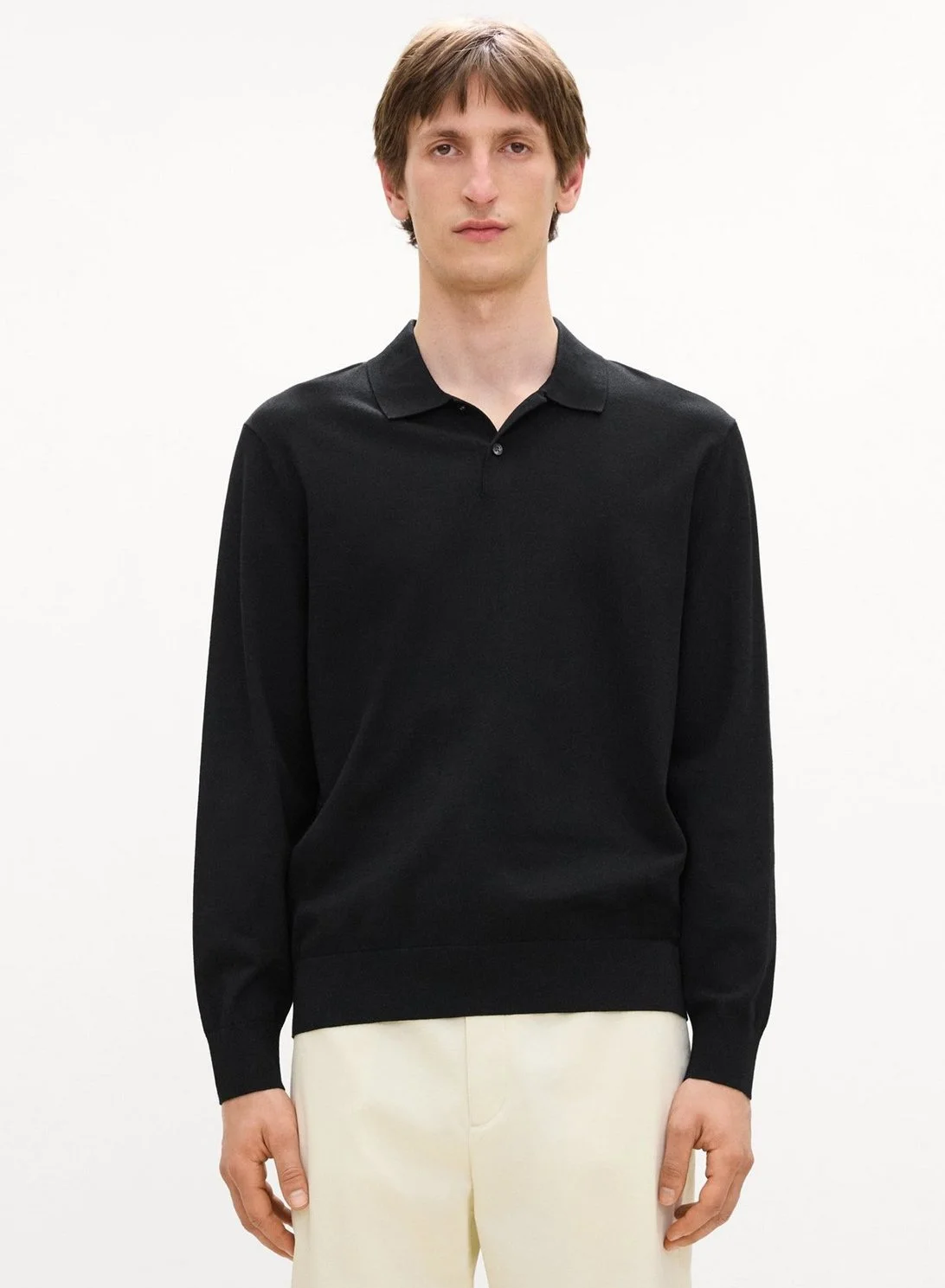 Goris Long-Sleeve Polo Shirt in Light Bilen in Black $225