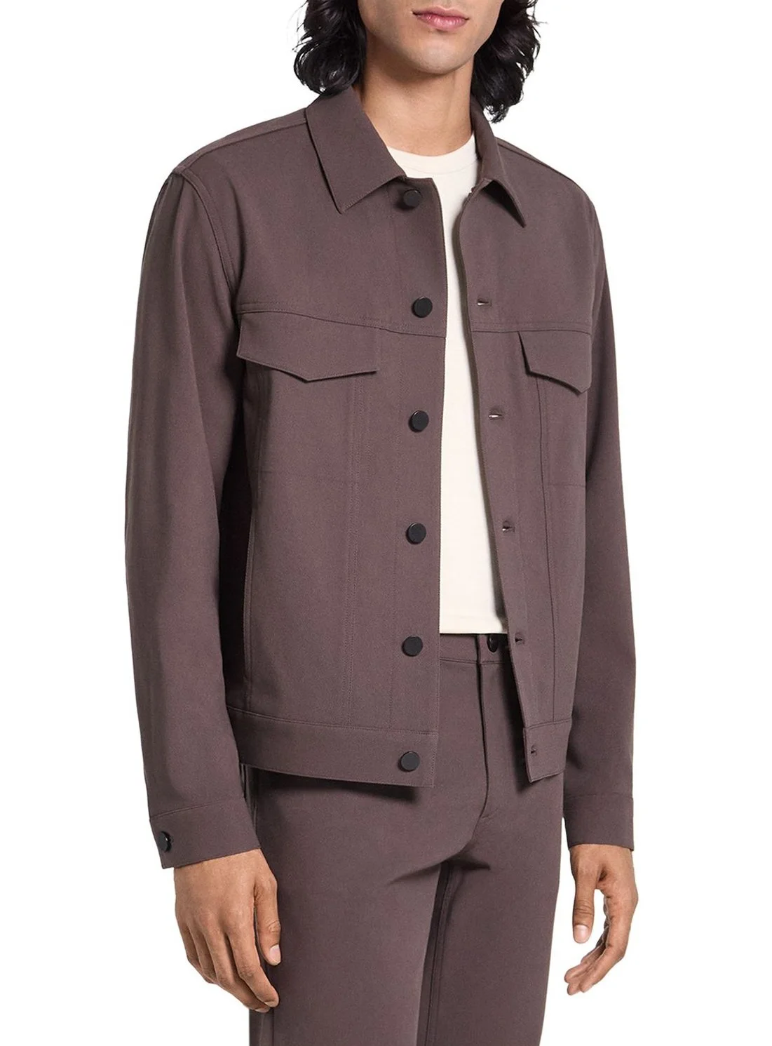 River Trucker Jacket in Neoteric Twill in Classic Brown $325