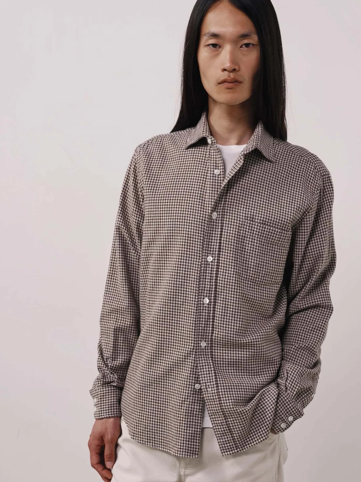Paul Gingham Flannel Shirt in Chocolate $210