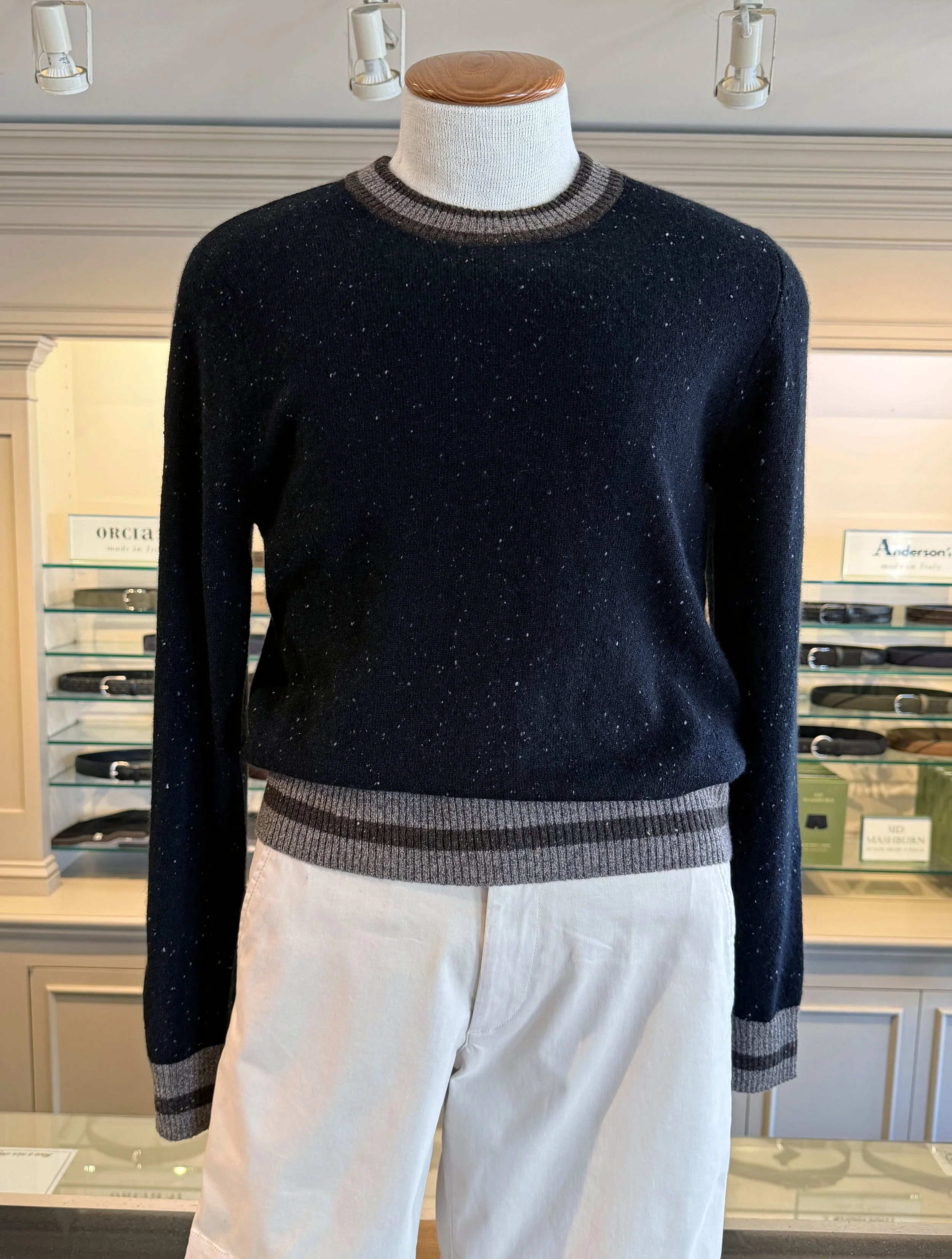 Colorblock Trim Cashmere Sweater in Jet Black and Browns $370