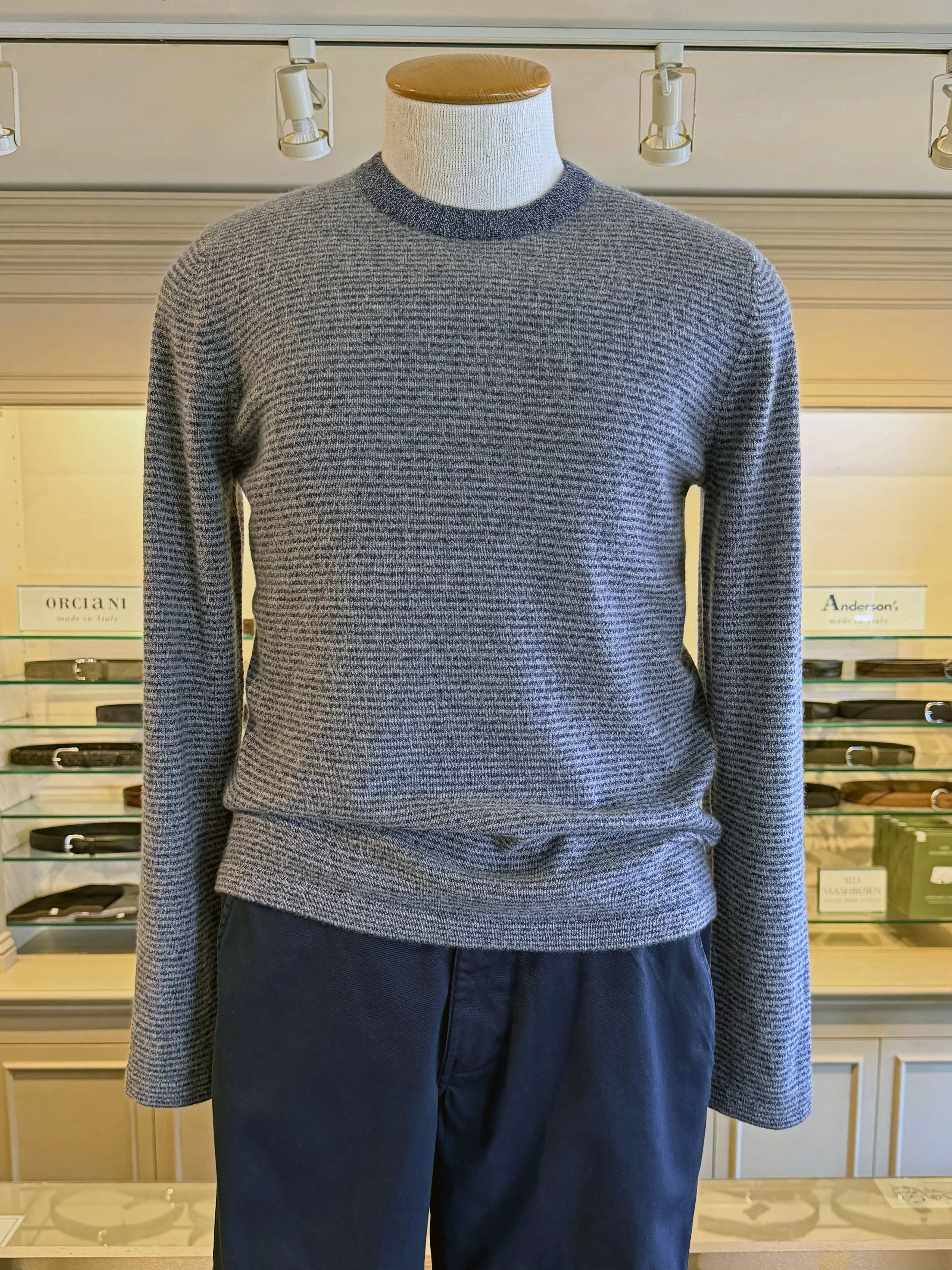 Feeder Stripe Cashmere Sweater in Frost & Polar Grey $415