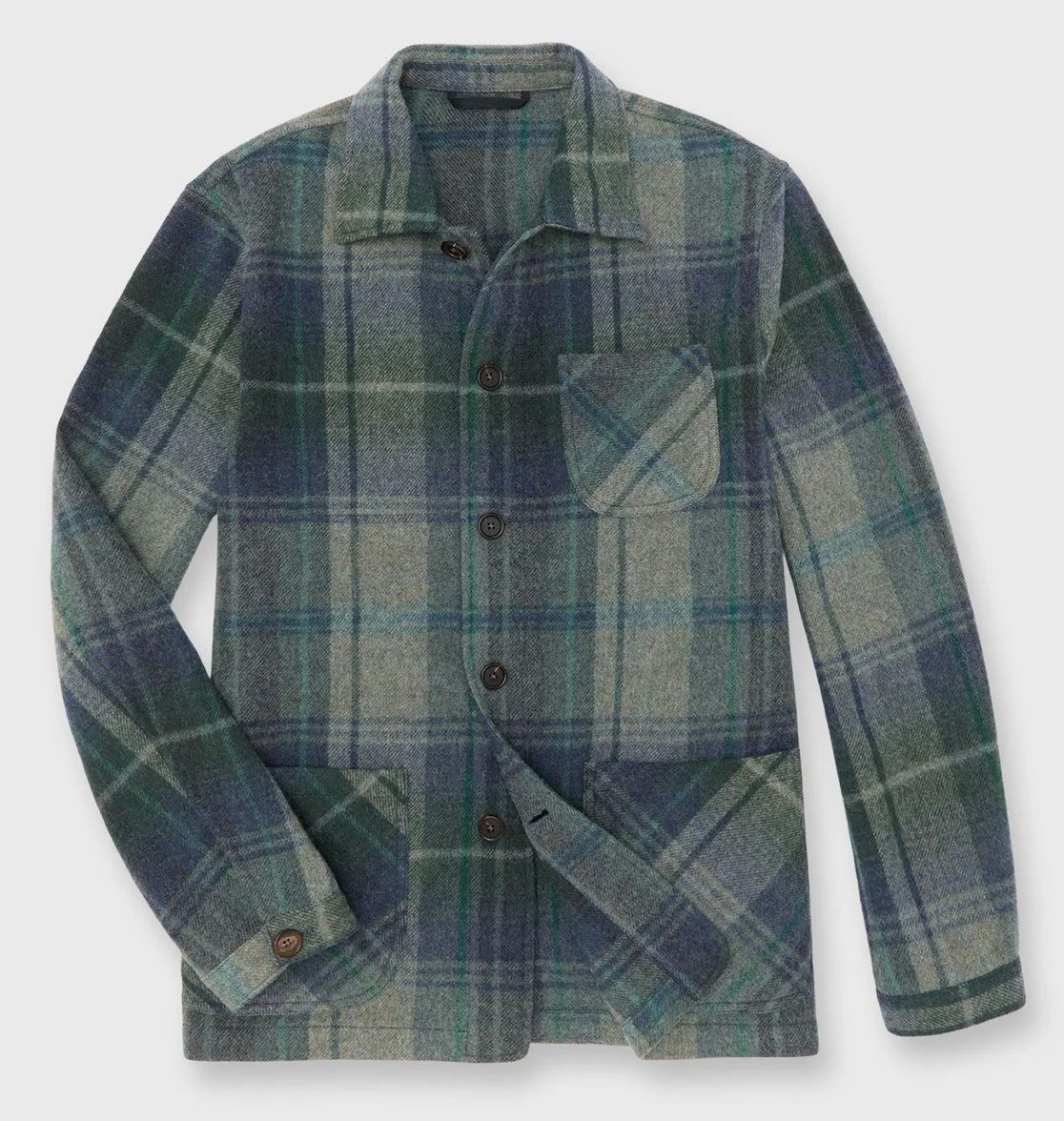 Chore Jacket in Blue/Fog/Green Plaid Lamb's Wool Flannel $550