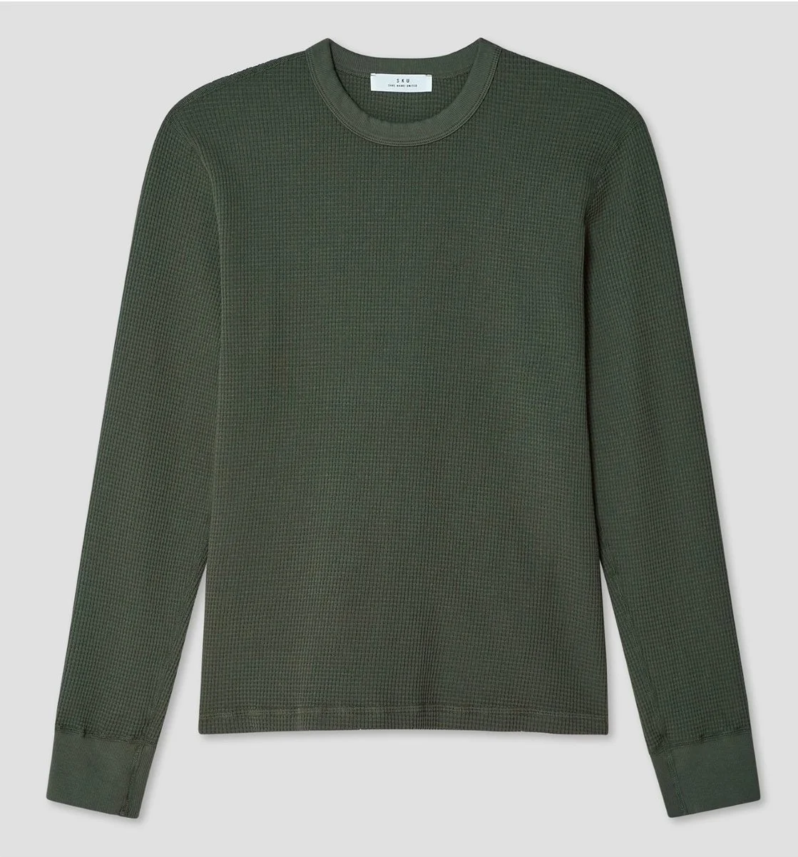LS Waffle Crew Tee in Army Green $120