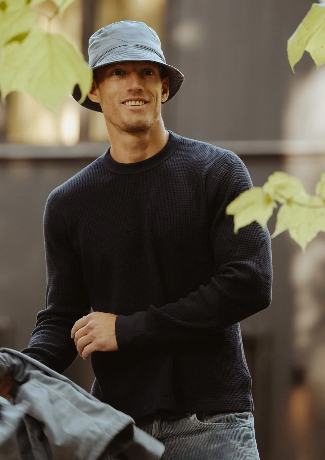 LS Waffle Crew Tee in Navy $120