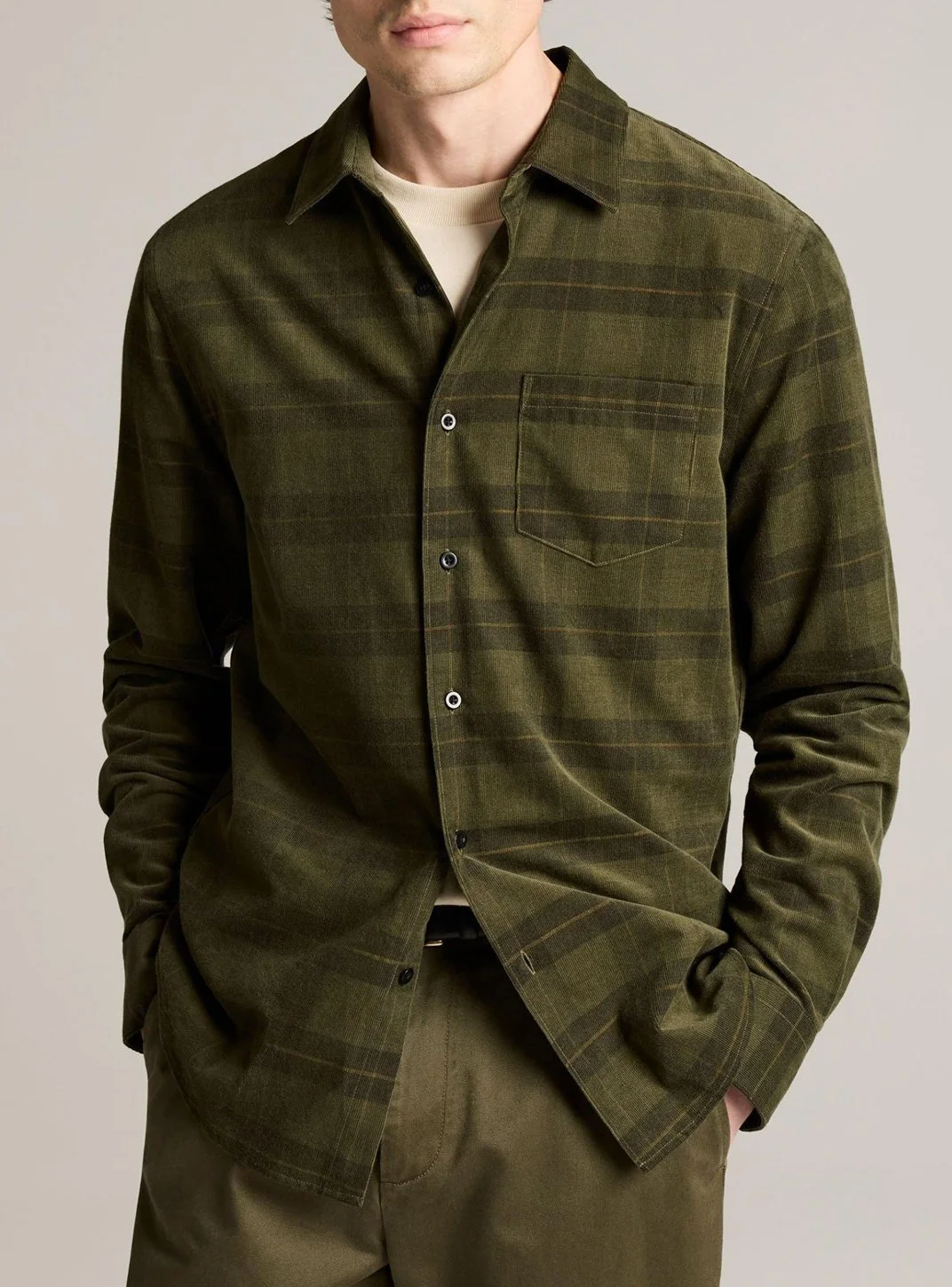 Hamilton Plaid Corduroy Shirt in Night Leaf Green $248