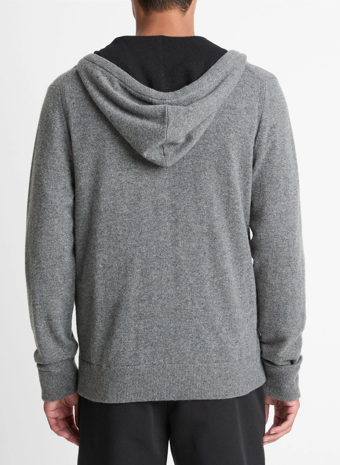 Cashmere Zip-Front Hoodie in Med. Grey & Black $568