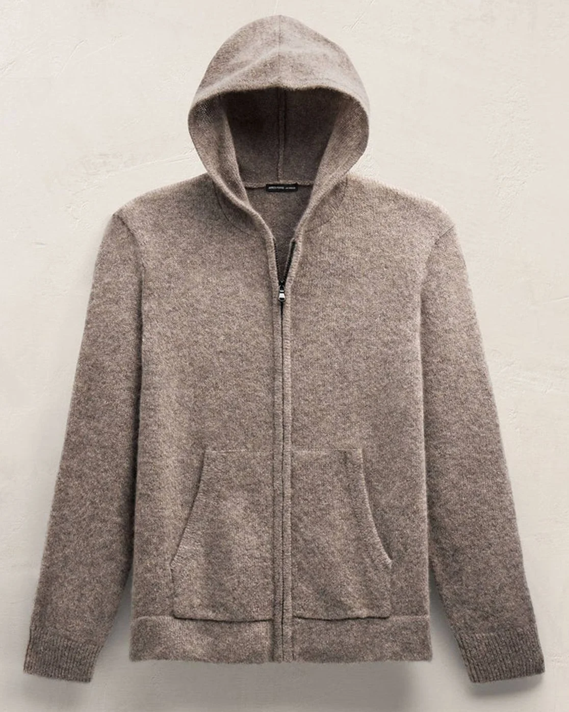 Lightweight Textured Cashmere Zip Up Hoodie in Beige Melange $695