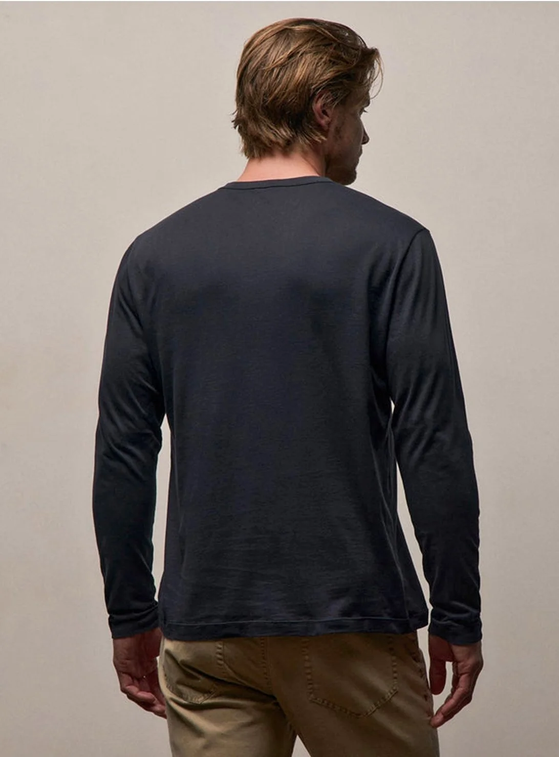 Luxe Lotus Japanese Jersey Long Sleeve Crew in Deep Navy $195