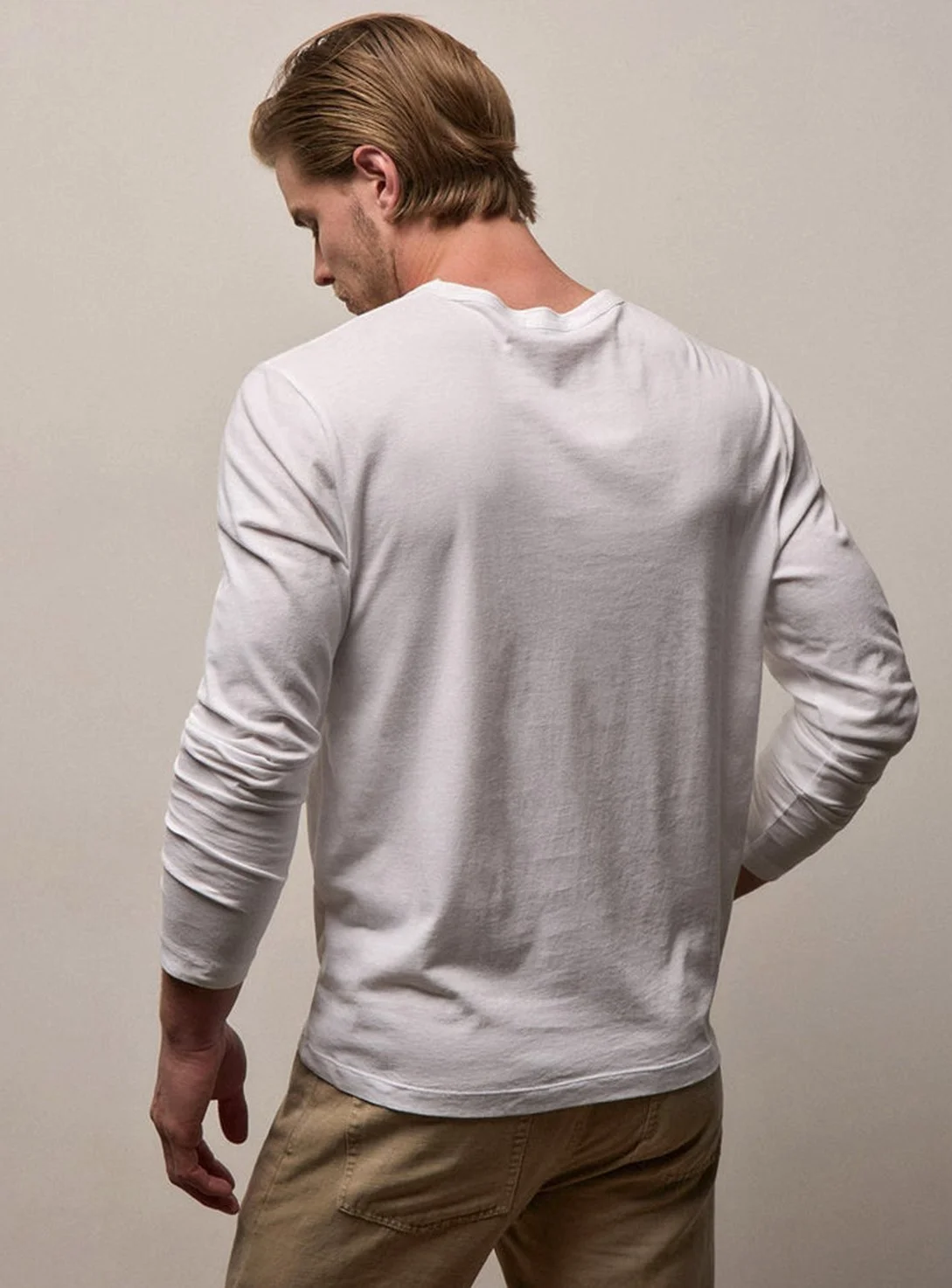 Luxe Lotus Japanese Jersey Long Sleeve Crew in White $195
