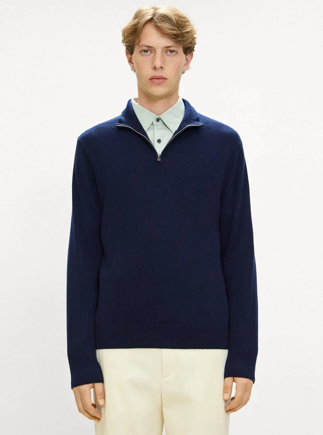 Hilles Quarter-Zip Cashmere Sweater in Baltic Blue $385