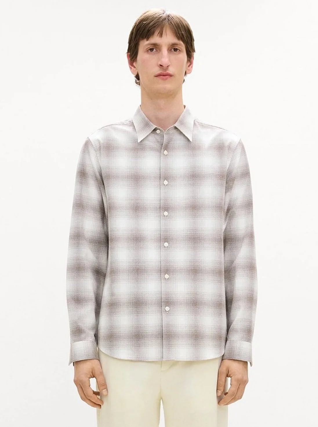 Irving Faded Plaid Flannel Shirt in Winter Ivory Multi $285
