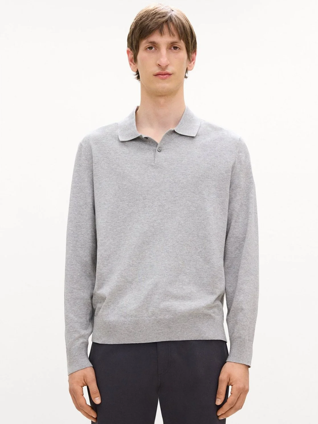 Goris Long-Sleeve Polo Shirt in Light Bilen in Heather Light Grey $225