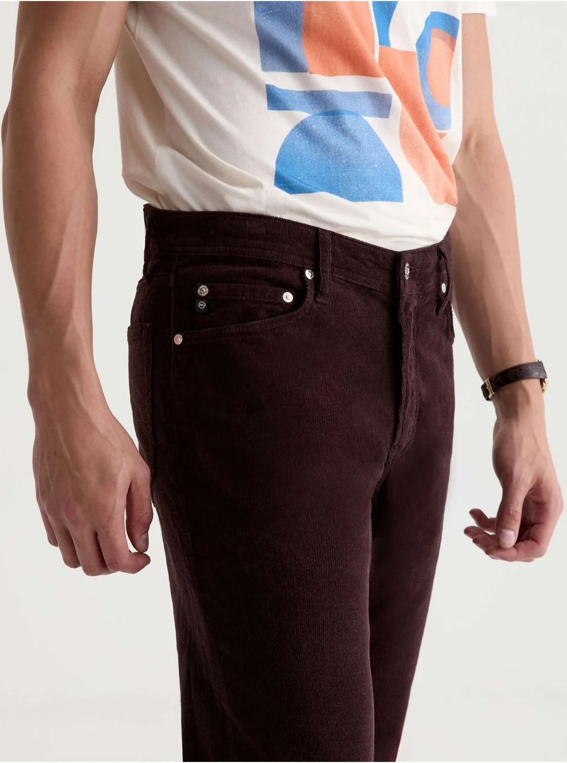 Tellis Stretch Cord in the Wood Brown Wash $235