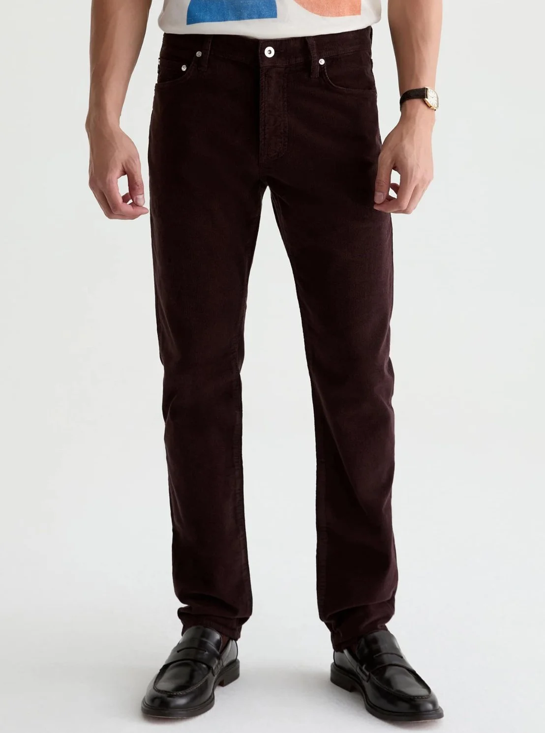 Tellis Stretch Cord in the Wood Brown Wash $235