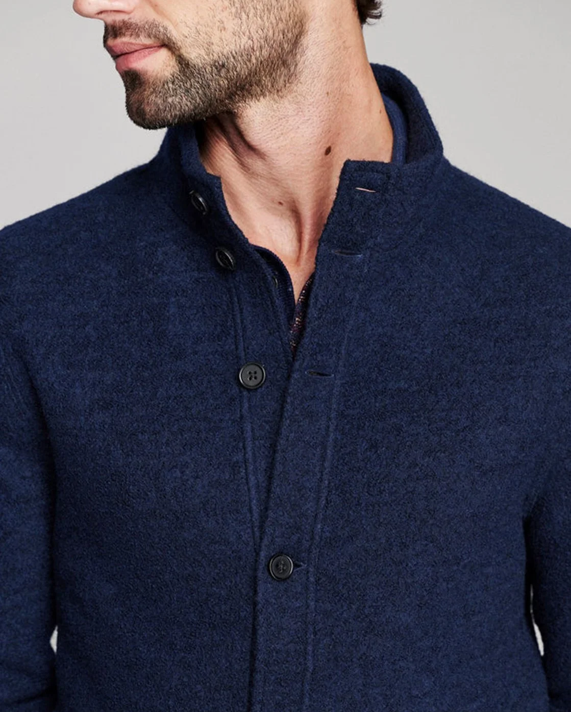 Garrett Boiled Wool & Cotton Knit Jacket in Navy $298