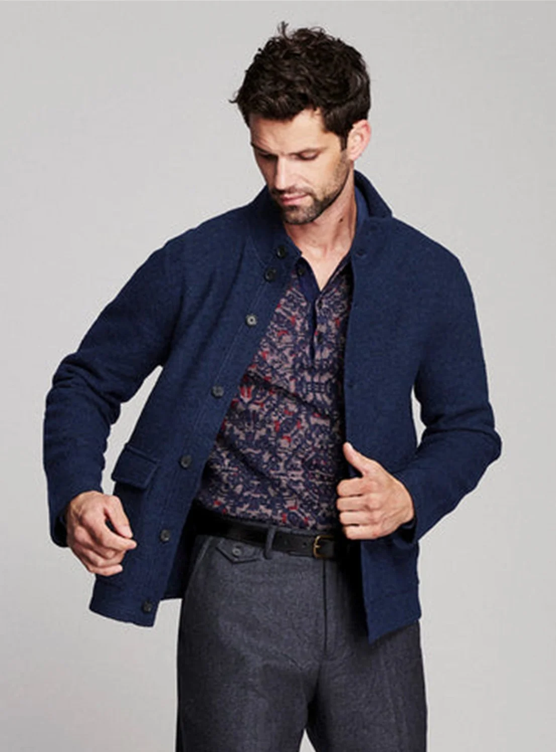 Garrett Boiled Wool & Cotton Knit Jacket in Navy $298