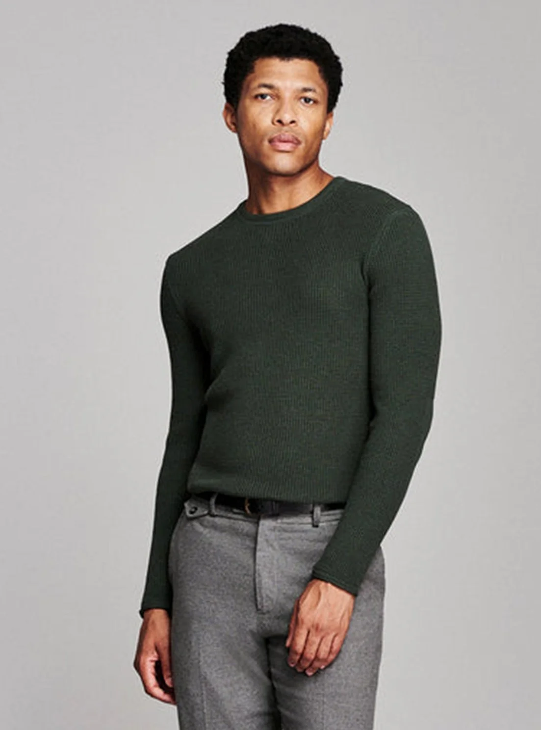 Martin Cotton-Cashmere Mini Waffle Crew in Rosin Green $228