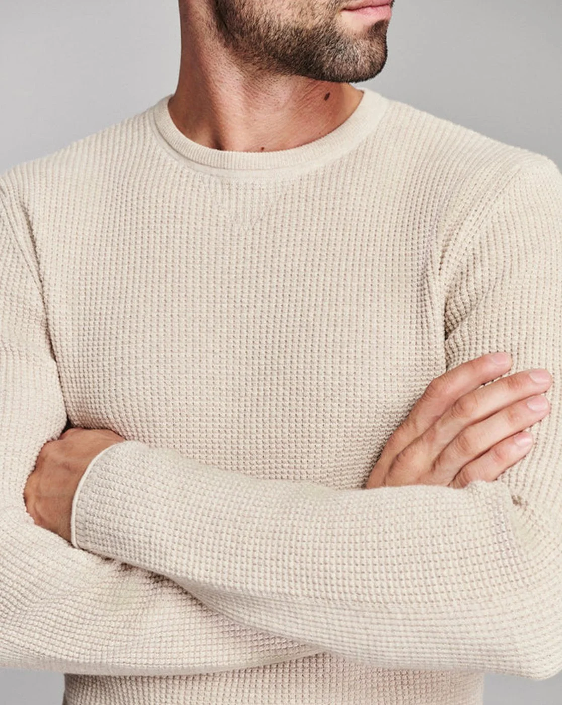 Martin Cotton-Cashmere Mini Waffle Crew in Oatmeal Heather $228