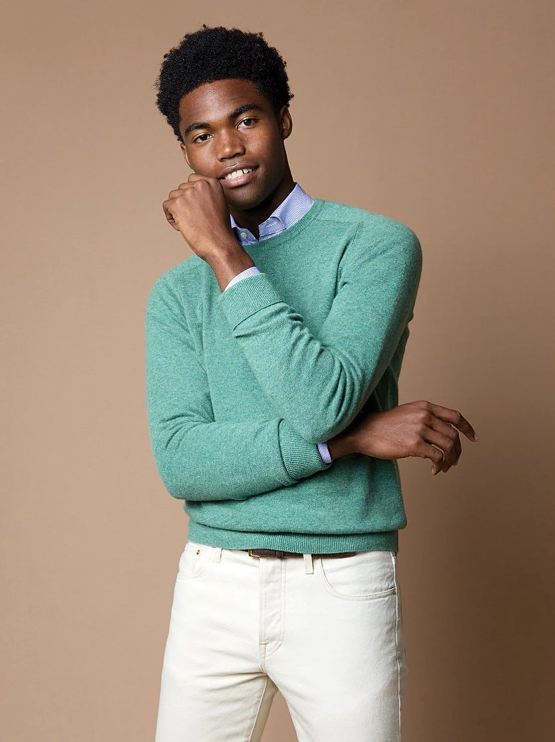 Classic Cashmere Crew in Lovat Green $350