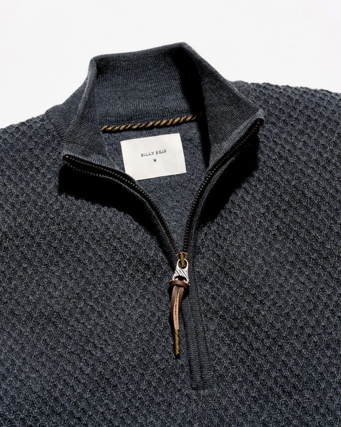 Wool Melange Honeycomb Half Zip in Ashalt Heather $348