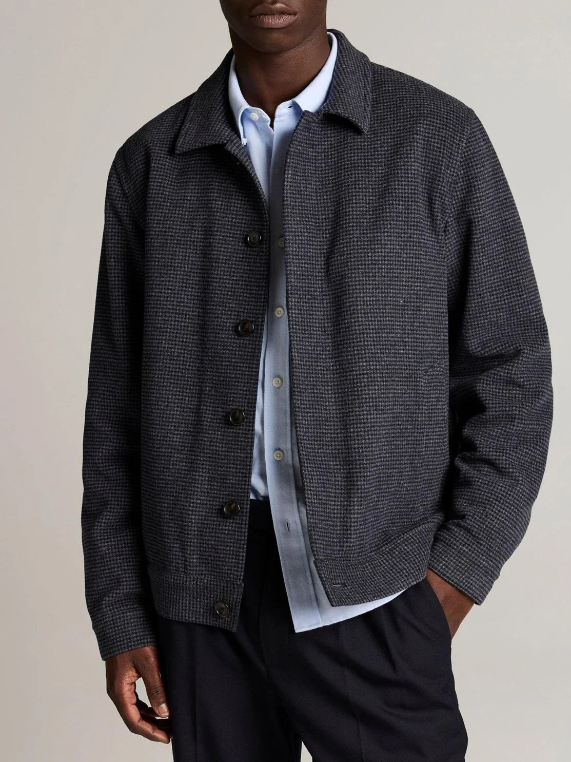 Houndstooth Brushed Wool-Blend Bomber Jacket in Coastal Blue $598