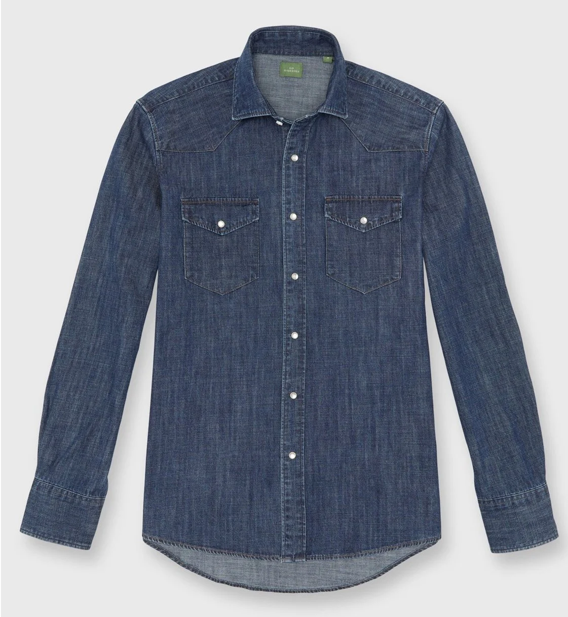 Western Work Shirt Medium Wash Indigo Lightweight Denim $225