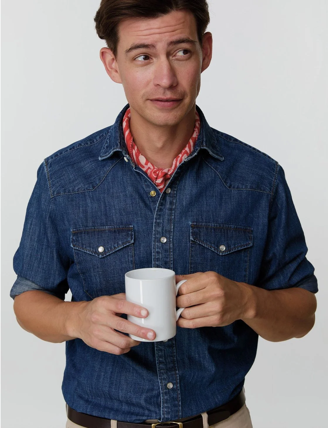 Western Work Shirt Medium Wash Indigo Lightweight Denim $225
