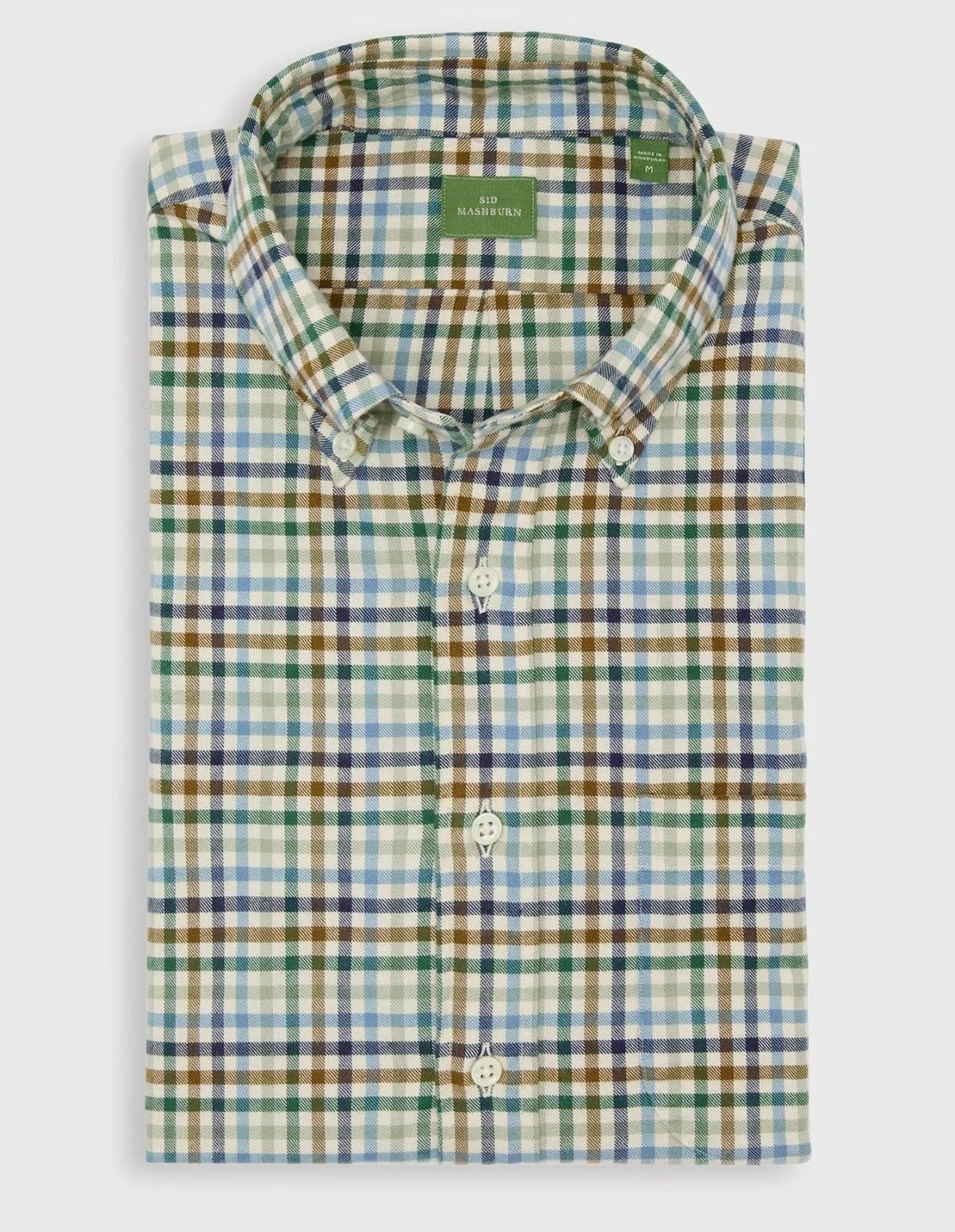 BD Sport Shirt in Green/Blue/Umber Check Flannel $195