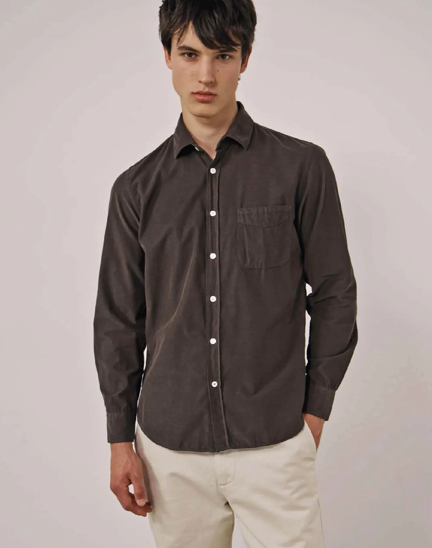 Paul Pat Baby Cord Shirt in Mocha Brown $230